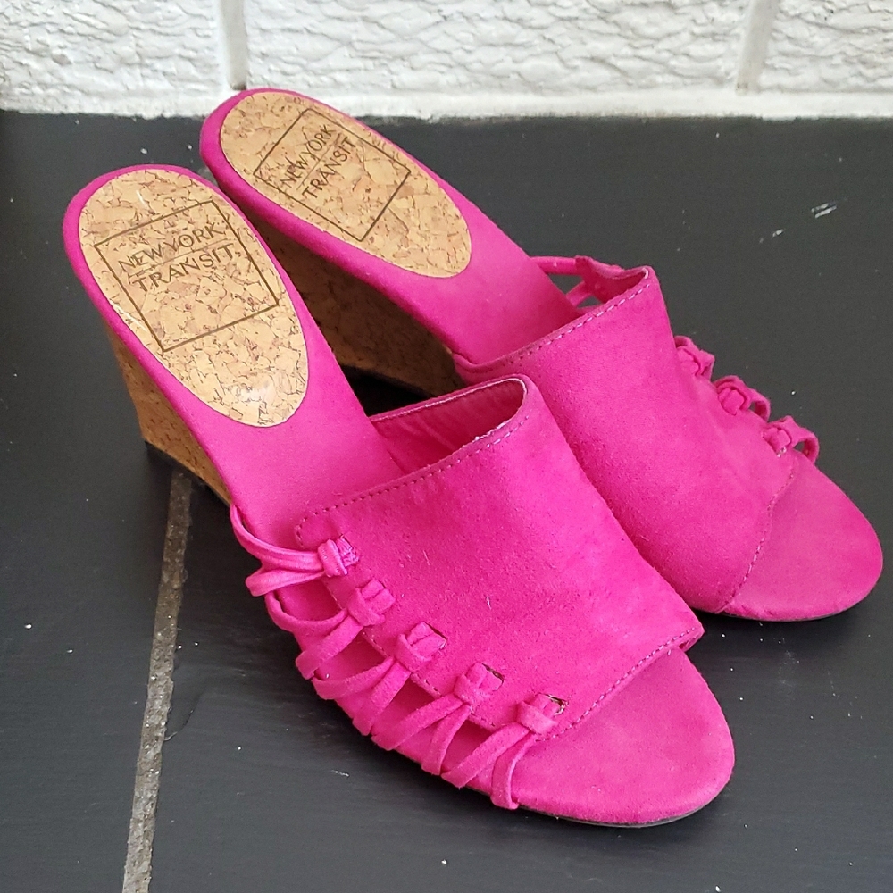 New York Transit Women's Platform Pink Wedge Sandals Size 7 Coquette Feminine